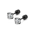 Détail de boucles d'oreilles noires avec zircons ronds sertis à six griffes - 2mm / Noir