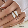Anillo abierto de hoja en acero inoxidable bañado en oro de 18K con esmalte blanco - Estilo Translúcido de Esmalte de Doble Extremo