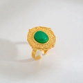Vintage δαχτυλίδι από ανοξείδωτο ατσάλι 18k με πράσινη πέτρα και φλοράλ σχέδια - Στυλ Πράσινης Πέτρας με Ακτινωτό Ανθικό Σχέδιο (435)