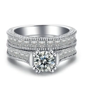 Exquisite white gold finish double bridal ring set with sparkling round and square zirconias - US 5 / Silver Plated White Zirconia