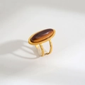 Anello in oro 18k con pietra occhio di tigre ovale e doppio cinturino chic - Stile Doppio Anello Occhio di Tigre Ovale (8)