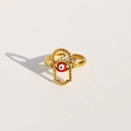 Anillo ajustable Mano de Fátima dorado con amuleto de Ojo Turco rojo y metal texturizado - Estilo Mano de Fátima Ojo Turco Rojo Negro (412)