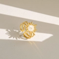 Bague soleil en acier inoxydable doré avec perle blanche et anneau ajustable ouvert - Style Radial en Perle Artificielle Starlight (255) / Or/Blanc
