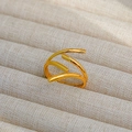 Anillo ajustable de acero inoxidable dorado con diseño geométrico en espiral multicapa - Abierto Ajustable / Estilo Geométrico Espiral Multicapa (102) / Dorado
