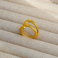 Anillo envolvente ajustable de doble capa en acero inoxidable dorado pulido de mujer - Abierto Ajustable / Estilo Envolvente de Curva Simple (104) / Dorado