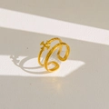 Bague réglable double couche dorée avec fleur de croix vintage et anneau texturé - Style Vintage Double Couche de la Croix Gothique (309)