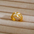 Anello a fiore dorato regolabile con intarsio in perla bianca e fascia intrecciata - Stile Fiore a Quattro Petali (264) / Oro