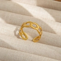 Anillo ajustable de acero inoxidable dorado con diseño pulido de eslabones de cadena - Abierto Ajustable / Estilo de Cadena de Eslabones (110) / Dorado