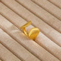 Detail of adjustable gold ring featuring two shell motifs on a beige jewelry display - Gold Glossy Double Shell Style (99)