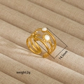 Detailed view of irregular 18K gold plated ring with moon and sun motifs, 14.5mm diameter - Star Moon Theme Style (245)