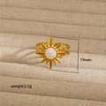 Detail of 18K gold plated sunburst ring with shell inlay and size measurement - Solar Radiance Style (255)