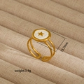 Irregular 18K gold-plated stainless steel ring with white enamel and star design - Enamel Pentagram Style (257)