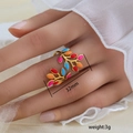 Anillo de hoja bañado en oro de 18K con pétalos de esmalte de colores ajustable - Estilo Abierto de Esmalte de Hoja de Cuatro Colores