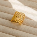 Anillo ajustable de acero inoxidable dorado multicapa con elegantes detalles perlados - Abierto Ajustable / Estilo de Cuentas en Forma de V Multicapa (171) / Dorado