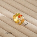 Golden leaf open ring featuring colorful enamel details and adjustable band design - Colored Leaves Style (262)
