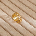 Golden adjustable open ring featuring white enamel daisy flower with beaded edges - Gold White Enamel Hollow Daisy Style (170)