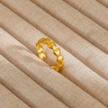 Adjustable golden open ring with a continuous row of polished heart-shaped elements - Gold Multiple Heart Row Style (206)