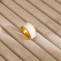 Minimalist wide gold open ring featuring wavy edges and white marble enamel inlay - Gold Ripple White Enamel Wide Style (219)