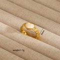 Irregular hollow chain ring in 18K gold finish featuring a creamy white heart motif - Hollow Chain Heart Style (266)