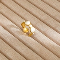 Vintage style gold enamel pearl ring with adjustable open band and wavy design - Gold Enamel Spliced Wave Style (225)