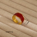 Gold open ring with red enamel finish and geometric design on jewelry display - Red Enamel Style (267)