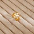 Minimalist gold-plated stainless steel flower ring with white enamel petals for women - Gold Triple Layer Hollow White Flower Style (238)