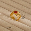 Gold-plated stainless steel open ring with three-layer twist band and red gemstone inlay - Vintage Red Stone Style (269)