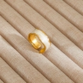Adjustable gold open ring featuring wavy edges and elegant milky white enamel inlay - Gold Wave Milky White Enamel Style (239)