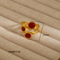 Irregular 18K gold-plated stainless steel ring with three red enamel dots - Red Three Points Style (271)
