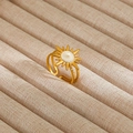 Vintage style gold sunburst enamel pearl open ring with adjustable band and hollow details - Gold Sunburst White Pearlescent Style (255)