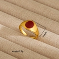 Adjustable golden stainless steel ring featuring a red circular gem inlay and matte finish - Red Round Frosted Style (272)