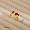Irregular 18K gold plated stainless steel open ring featuring a red bow enamel design - Red Bowknot Style (273)