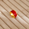 Minimalist gold-plated open ring with red enamel finish and irregular wavy edge details - Gold Wide Band Red Enamel Style (267)