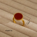 Irregular 18K gold-plated stainless steel ring with red enamel inlay and vintage texture - Red Agate Particle Style (275)