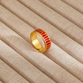 Adjustable gold stainless steel band ring with red enamel stripes for women - Gold Wide Band Red Stripe Style (270)