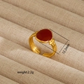 Adjustable golden stainless steel ring with red-brown oval gemstone and ribbed texture - Red Brown Oval Style (278)
