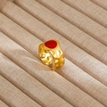 Adjustable gold plated ring with red oval gemstone and hammered texture finish - Gold Hammered Red Main Stone Style (276)