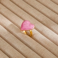 Golden heart ring with pink enamel inlay in a minimalist stainless steel open design - Gold Pink Heart Enamel Style (280)