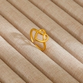 Minimalist adjustable open ring with interlocking gold heart design on beige velvet - Hollow Double Heart Interleaved Style (308)