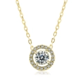 Classic round cubic zirconia pendant necklace in gold finish with halo micro-paving - Gold Plated + White Stone