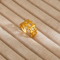 Golden stainless steel adjustable open ring with geometric grid pattern and hollow design - Hollow Mesh Geometric Style (341)