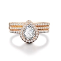 Dettaglio del set di tre anelli in oro rosa con una pietra principale a forma di pera - US 5 / Stile Anello Principale E Due Laterali / Oro rosa