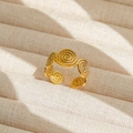 Anillo de espiral vintage ajustable de acero inoxidable dorado con cinco discos texturizados - Abierto Ajustable / Estilo Envuelto de Cinco Discos en Espiral (198) / Dorado