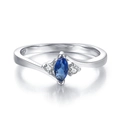 Elegant silver 18KGP ring featuring marquise-cut deep blue zircon and side stones - 6 / White Gold Royal Blue Stone