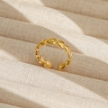 Anillo ajustable dorado de acero inoxidable con eslabones en forma de corazón 3D - Abierto Ajustable / Estilo de Cadena de Corazón Estéreo (206) / Dorado