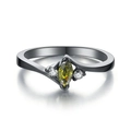 Women's black metal ring featuring a marquise green stone and white zircon accents - 5 / Black Gold Olive Green