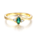 Elegant 18KGP gold ring with marquise-cut green emerald zircon and side accents - 5 / Gold Green Stone