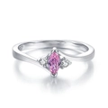 Elegant S925 silver ring featuring a marquise-cut pink zircon in a wave design - White Gold Tone Pink Stone