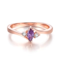 Rose gold marquise purple zircon ring with 18K gold plated finish and side stones - Rose Gold & Purple Stone