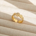 Anillo ajustable de acero inoxidable dorado con motivos solares en relieve estilo vintage - Abierto Ajustable / Estilo de Disco de Rayos de Sol (211) / Dorado